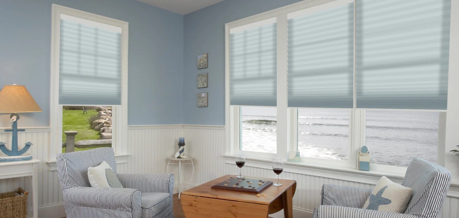 Soft cellular shades in a bright room